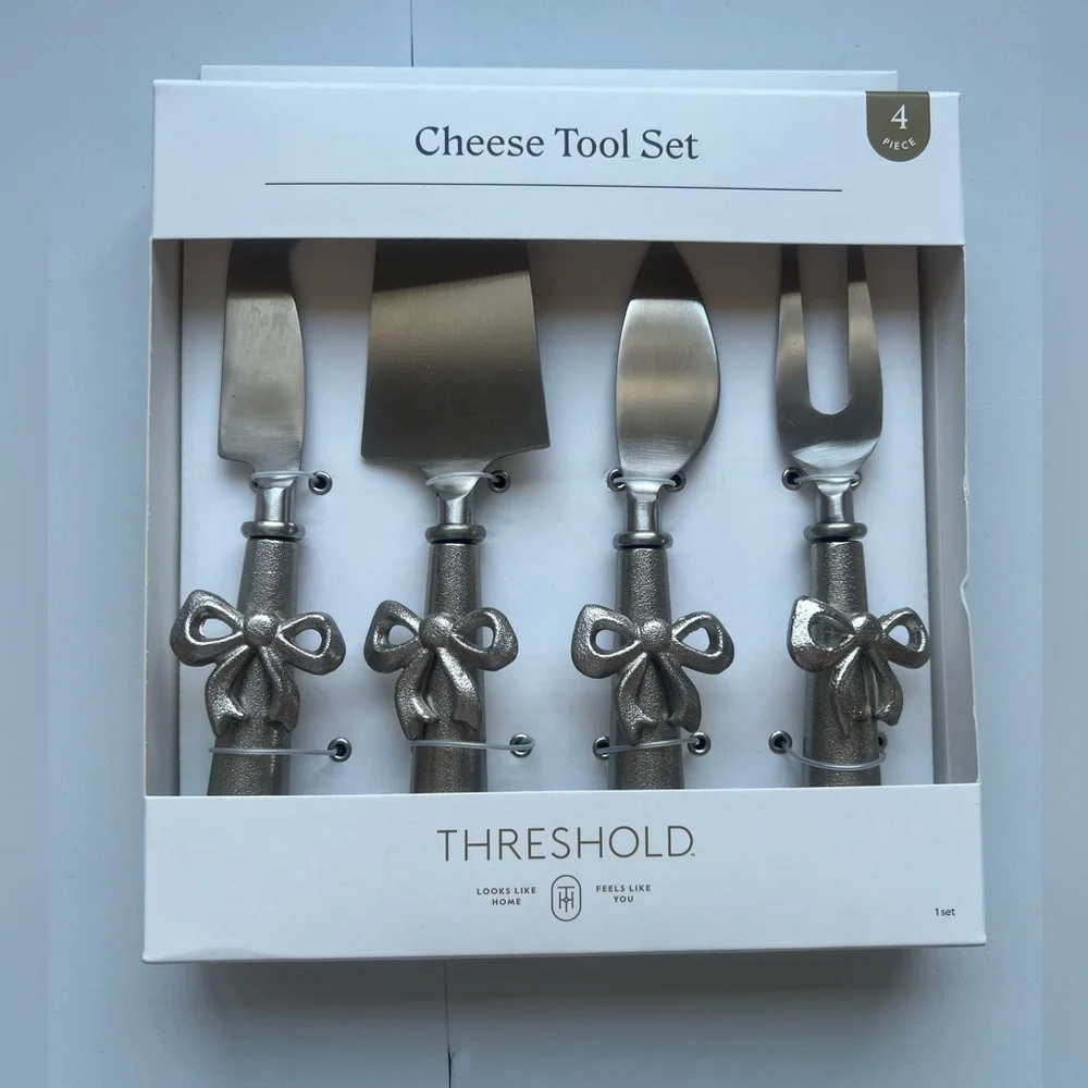4pk Bow Cheese Tool Set Silver - Threshold™